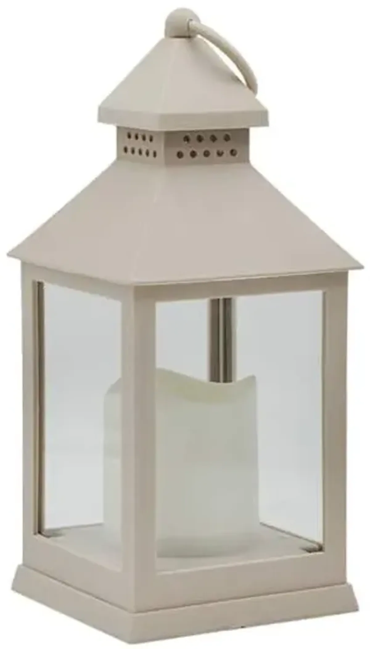 Neutral Tan Weatherproof Outdoor Lantern with LED Candle, 9.5"