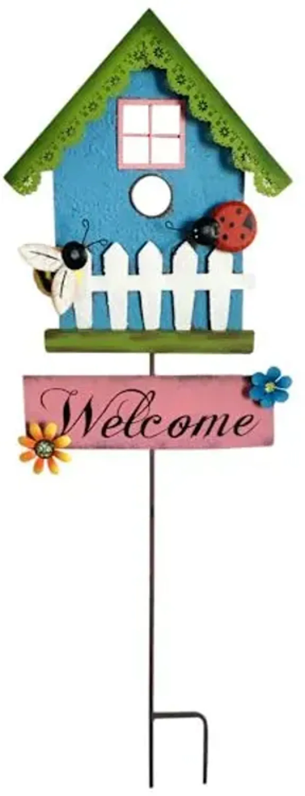 Blue Birdhouse Yard Stake, 35"