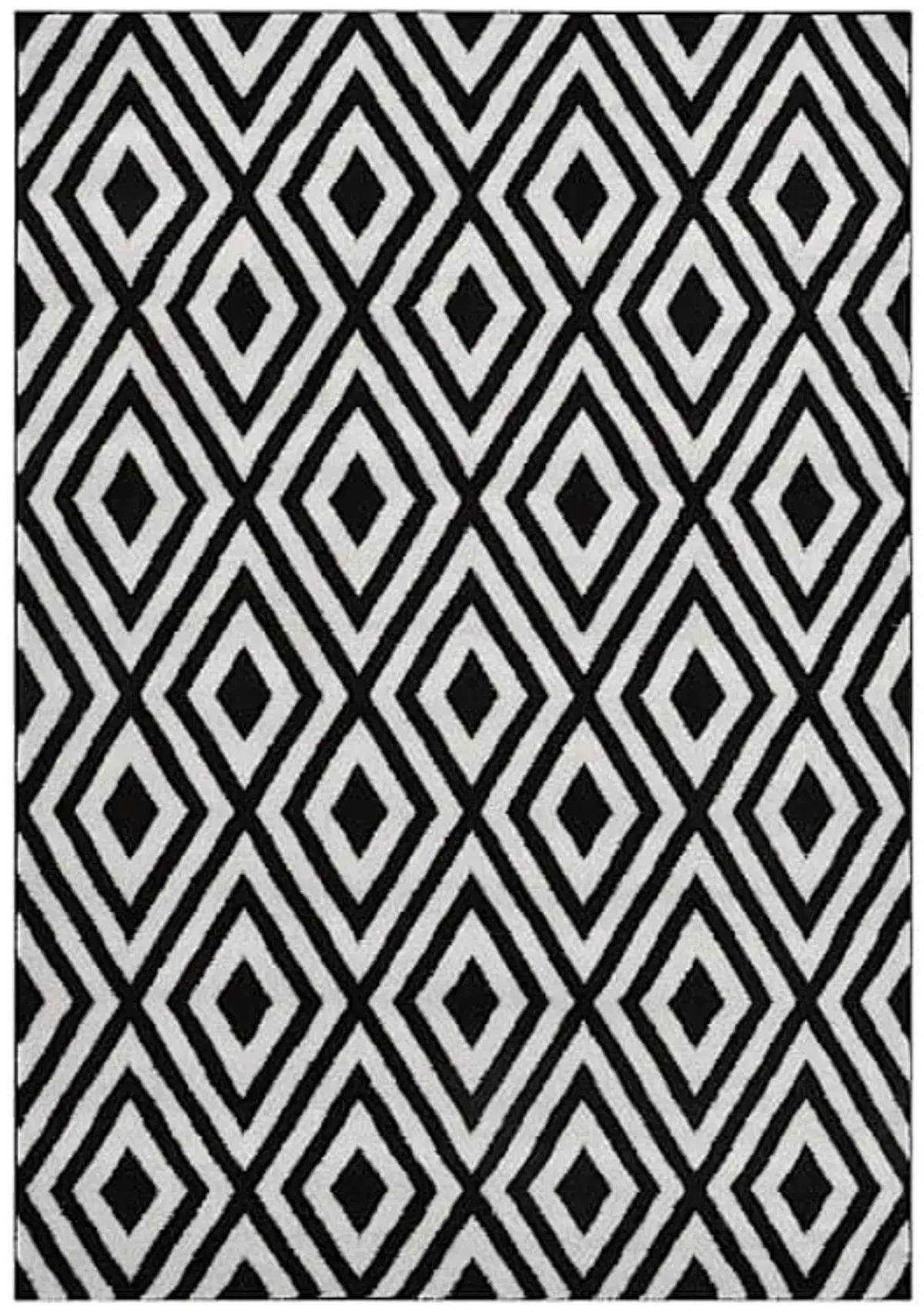 (D532) Black & White Diamond Design Area Rug, 8x10