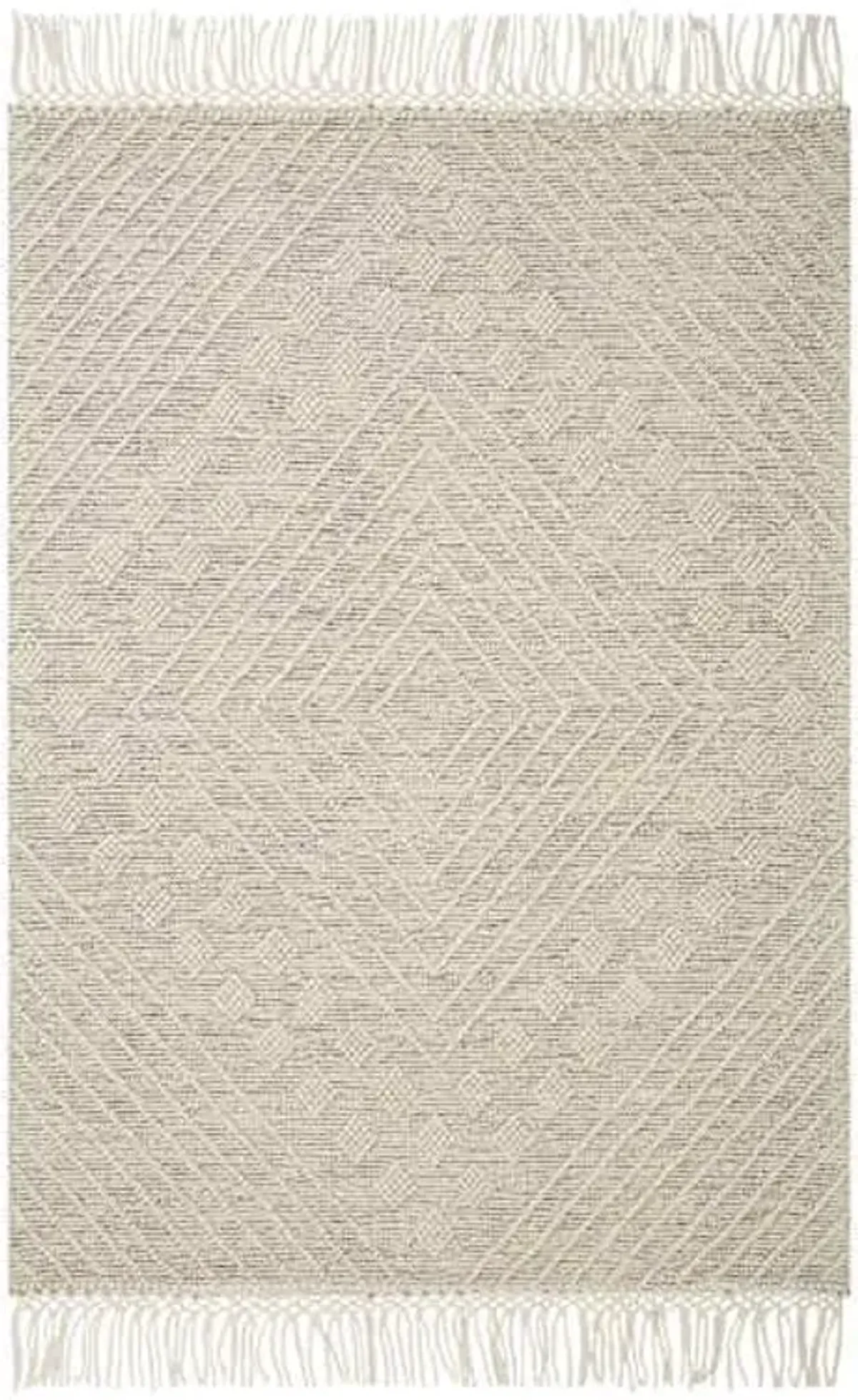 (B776) Reese Ivory Diamond Design Fringe Area Rug, 8x10