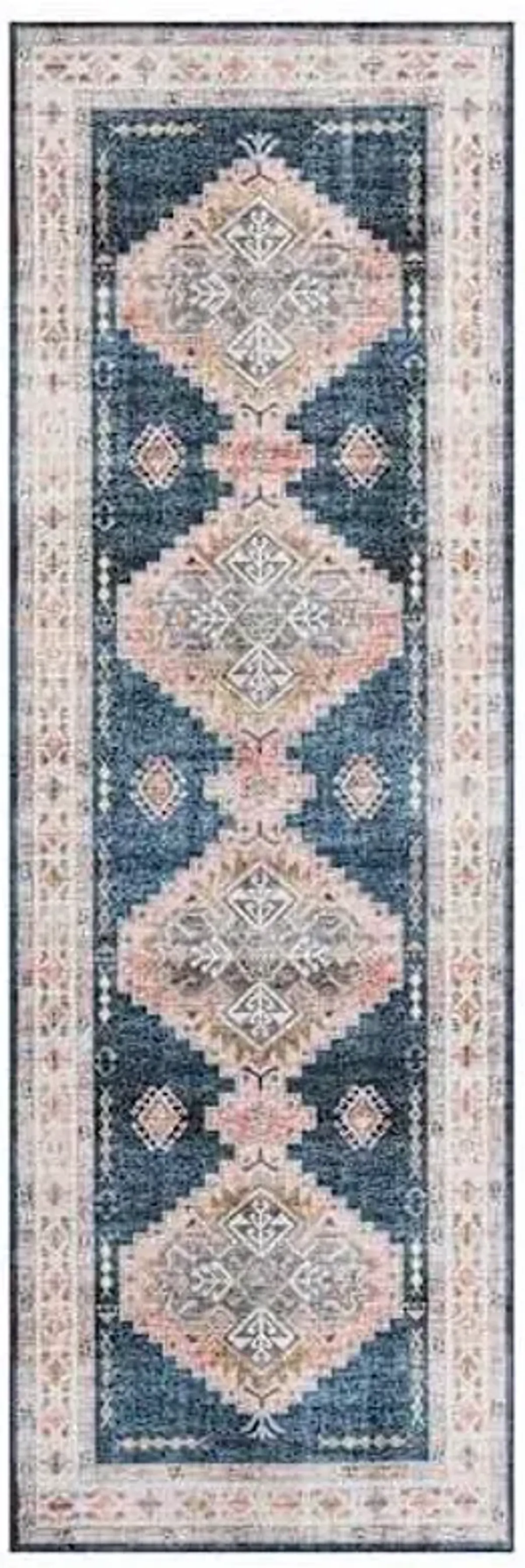 (D564) Khloe Blue Medallion Runner, 2x7