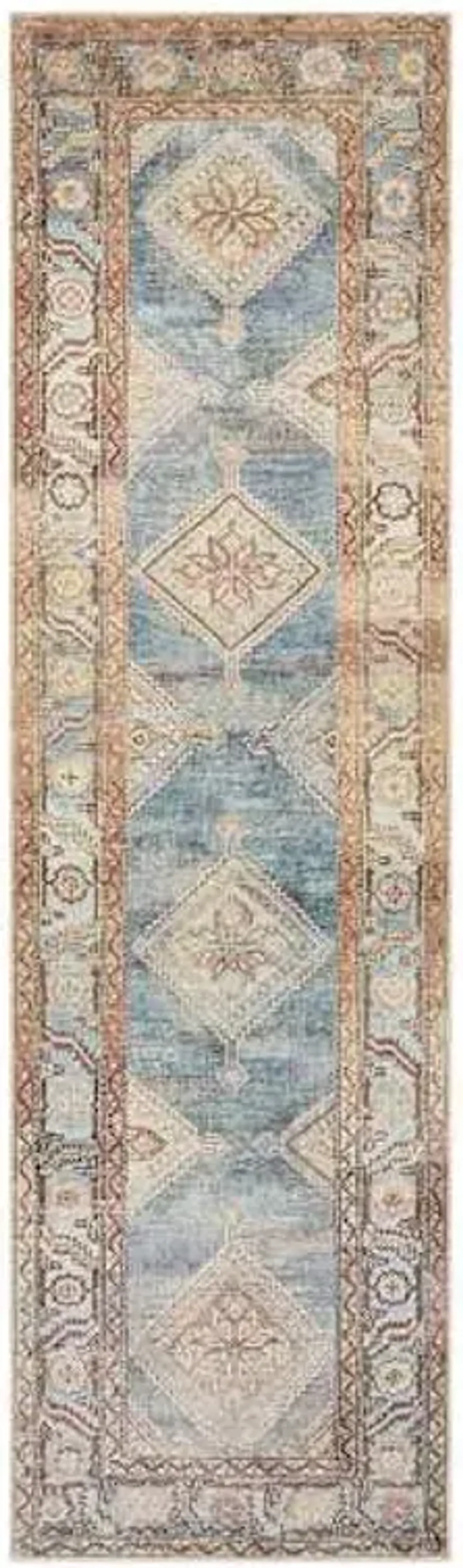 (D569) Freya Blue Multicolor Medallion Washable Runner, 2x7
