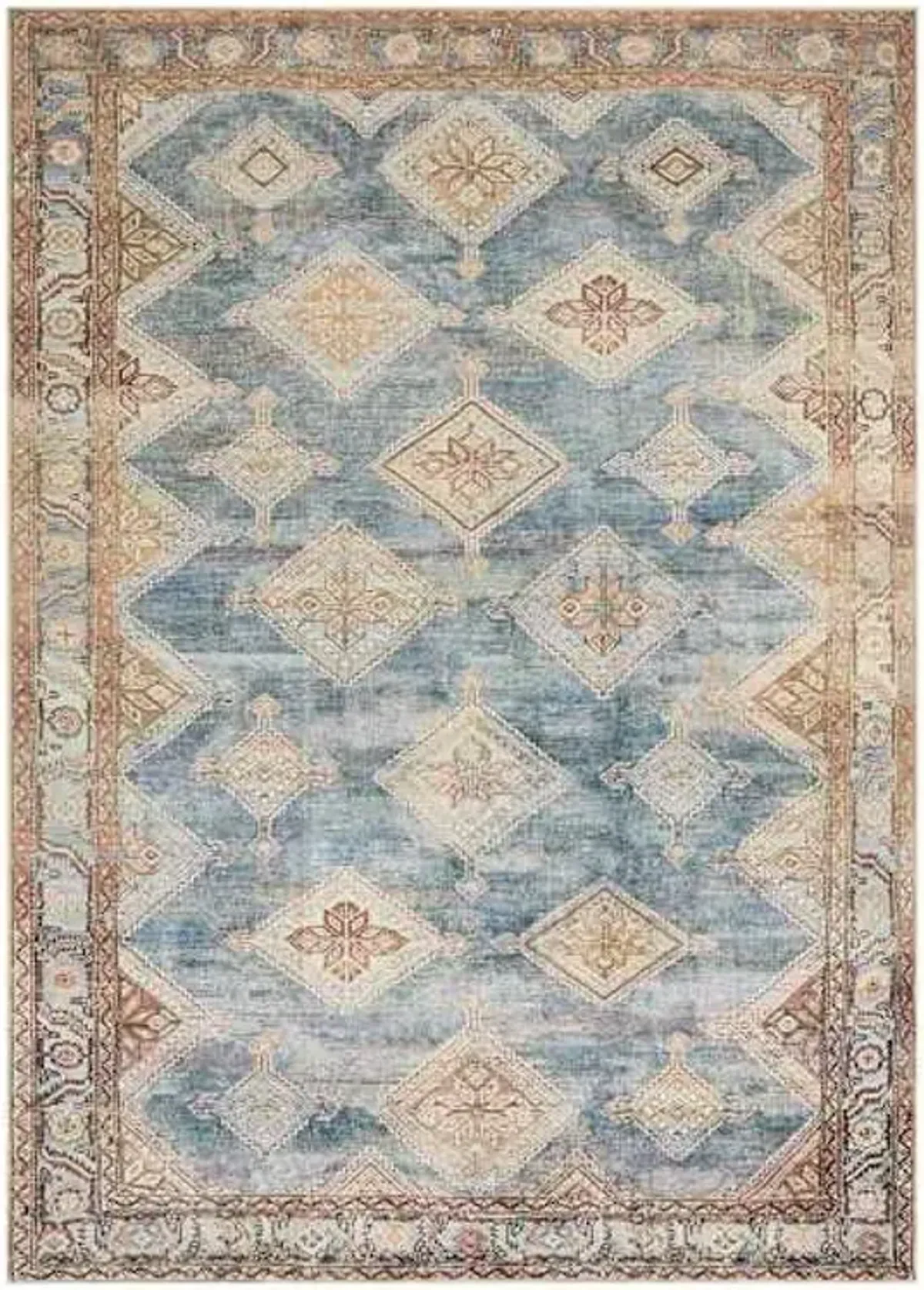(D569) Freya Blue Multicolor Medallion Washable Area Rug, 5x7