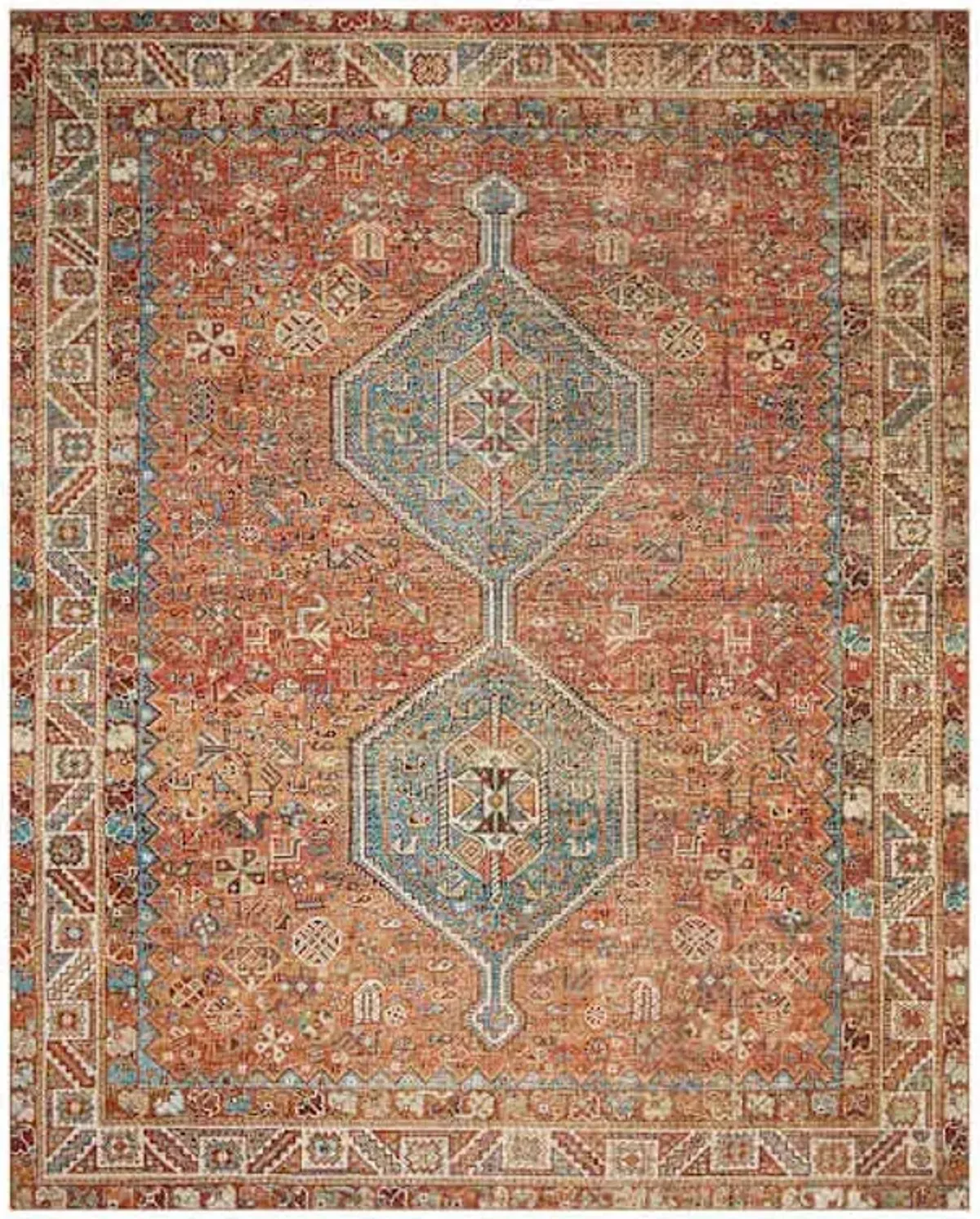 (D570) Freya Red Multicolor Medallion Washable Area Rug, 8x10