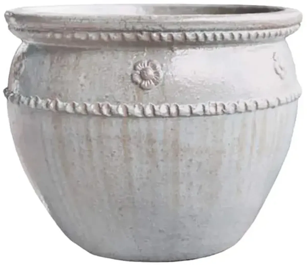 White Glazed Outdoor Clay Planter, Medium