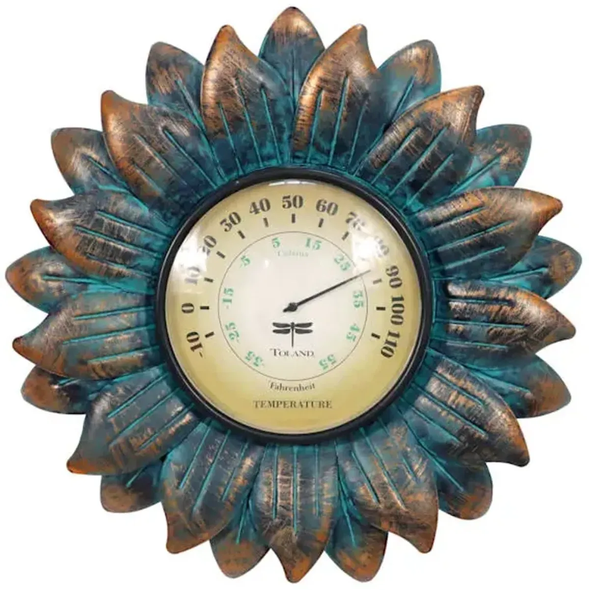 Metal Flower Outdoor Wall Thermometer, 14"