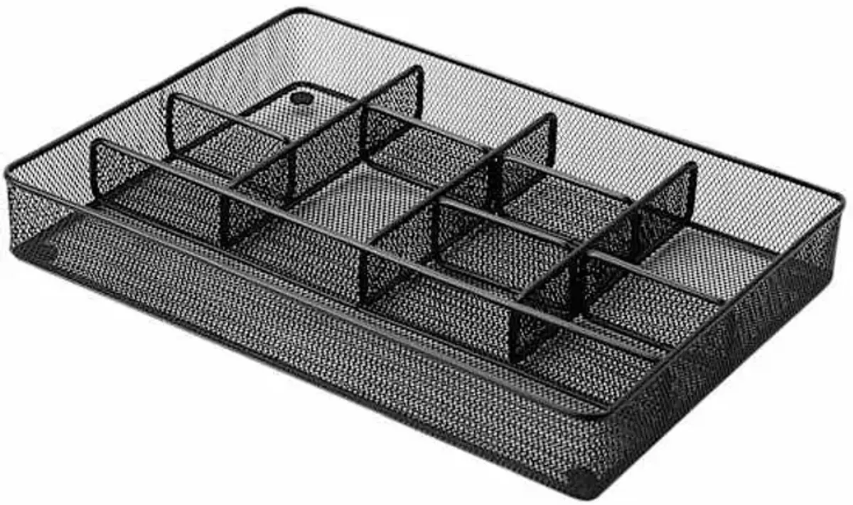 10-Compartment Black Metal Drawer Organizer
