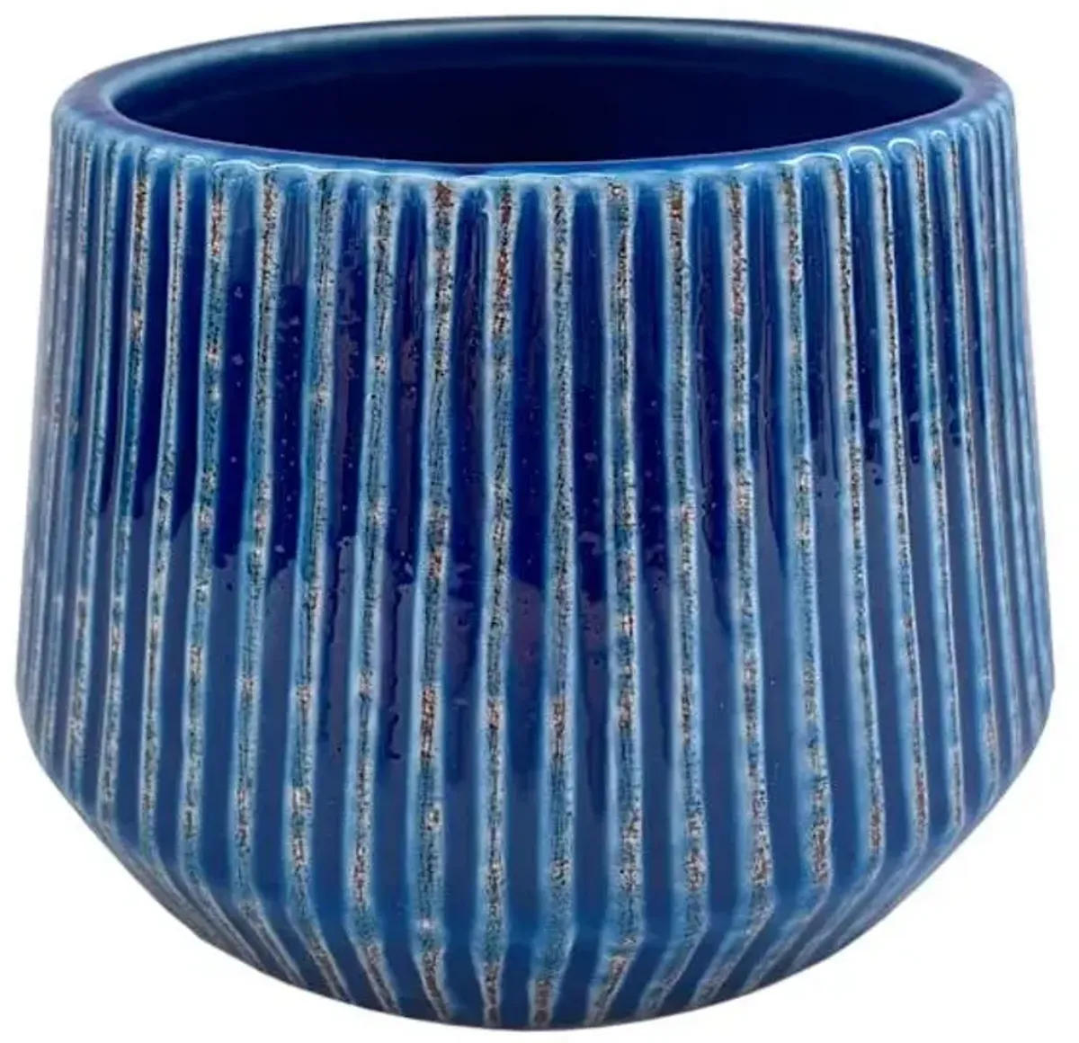 Indoor Blue Lines Ceramic Pot, Medium