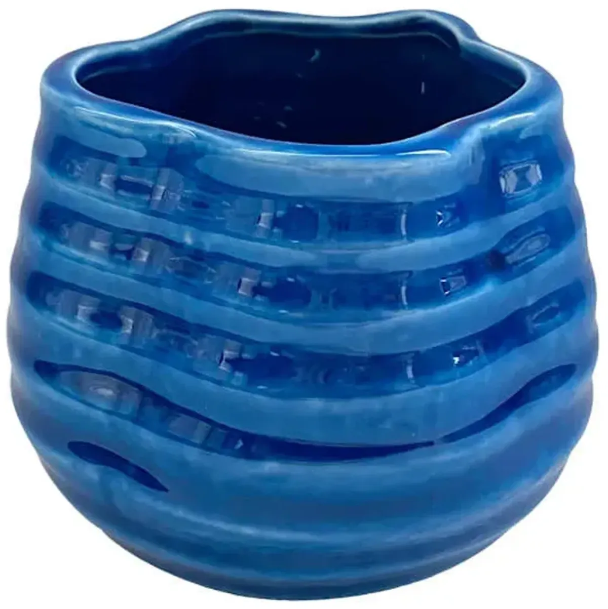 Indoor Blue Beveled Ceramic Pot, Extra Small