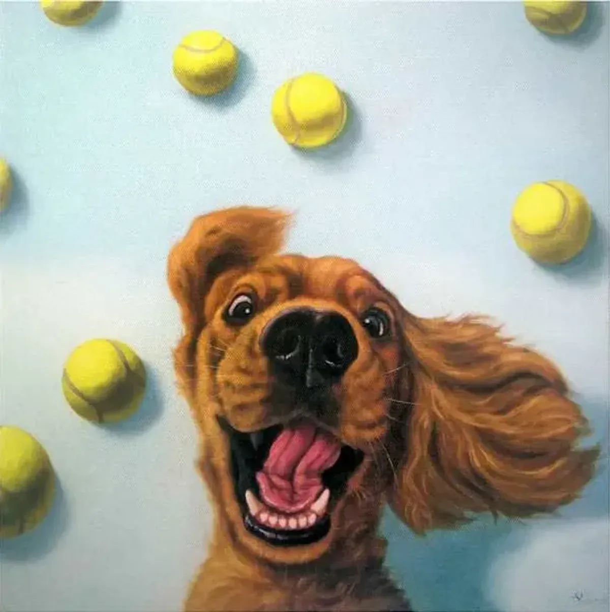 Dog with Balls Canvas Wall Art, 12"
