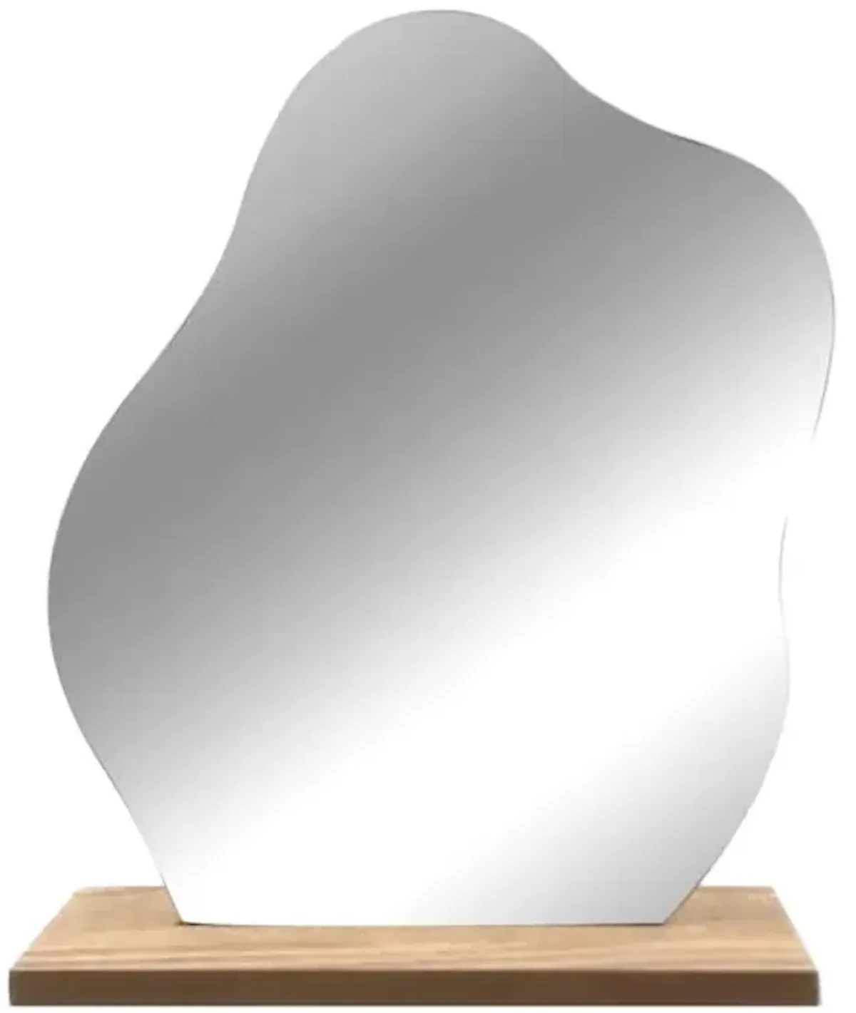 Irregular Shape Table Mirror on Wood Base, 9.5"
