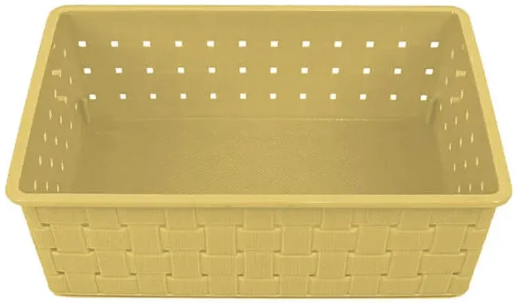 Tiny Dreamers Strap Design Weave Basket, Popcorn Yellow