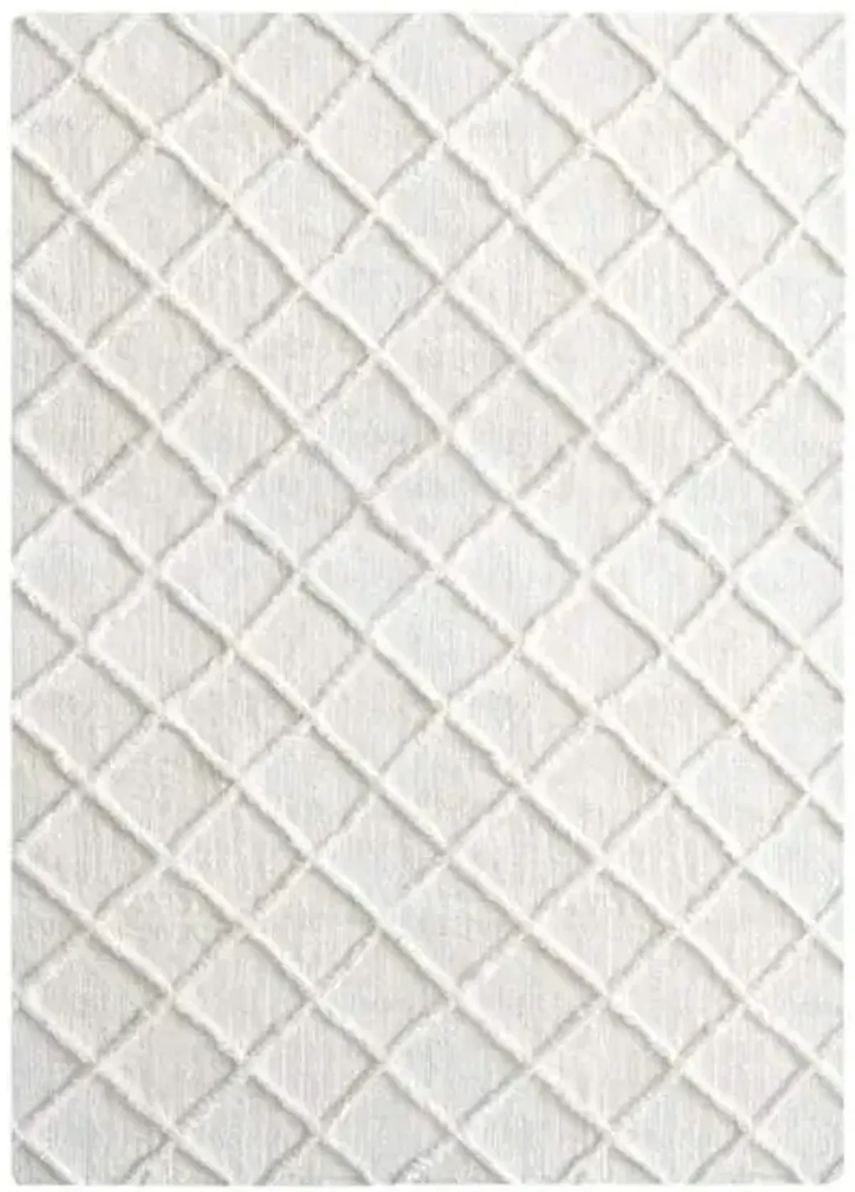 (B813) Ivory Diamond Tufted Shag Area Rug, 5x7
