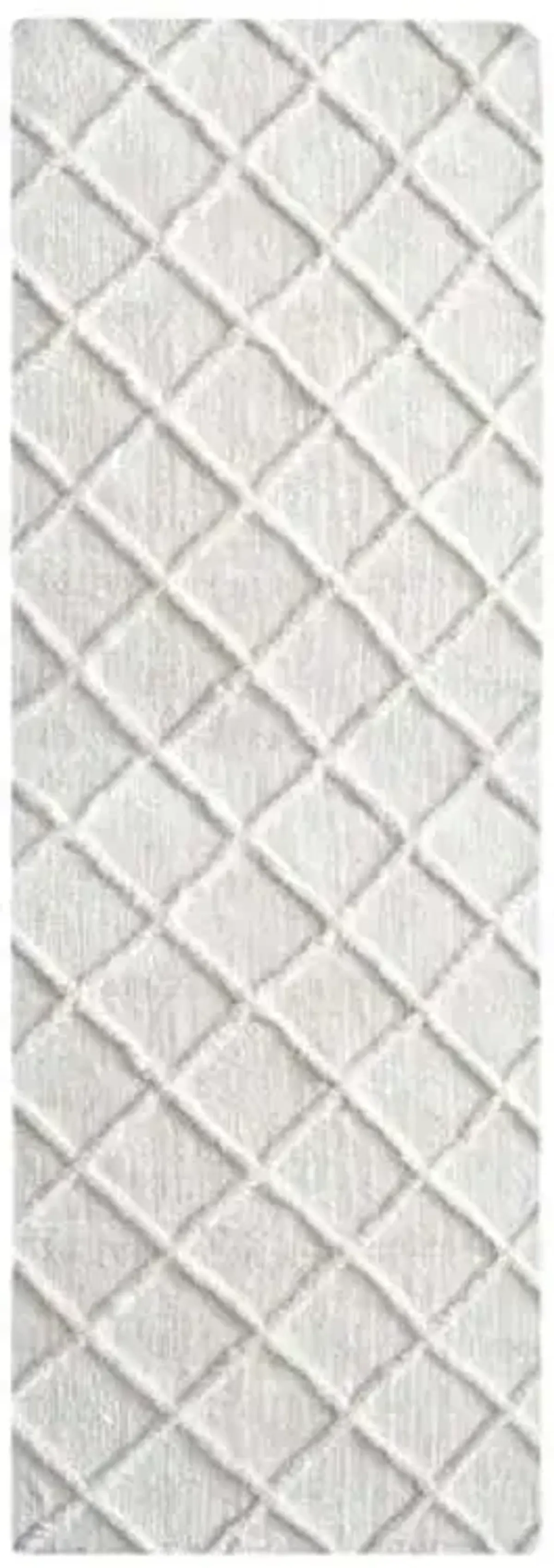 (B813) Ivory Diamond Tufted Shag Runner, 2x7