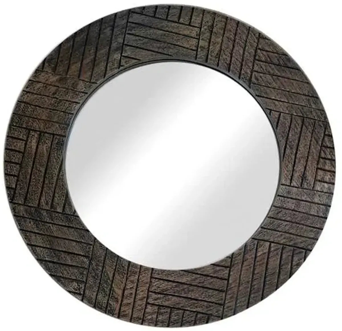 Carved Wooden Round Wall Mirror, 24"