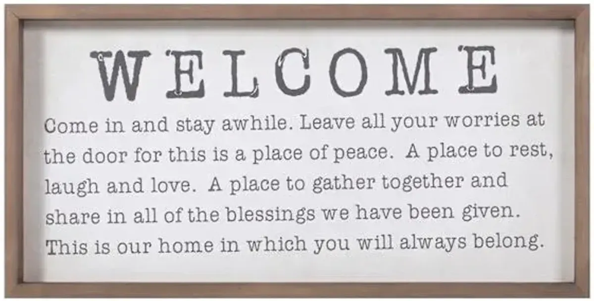 Honeybloom Framed Welcome Sentiment Canvas Wall Sign, 20x10