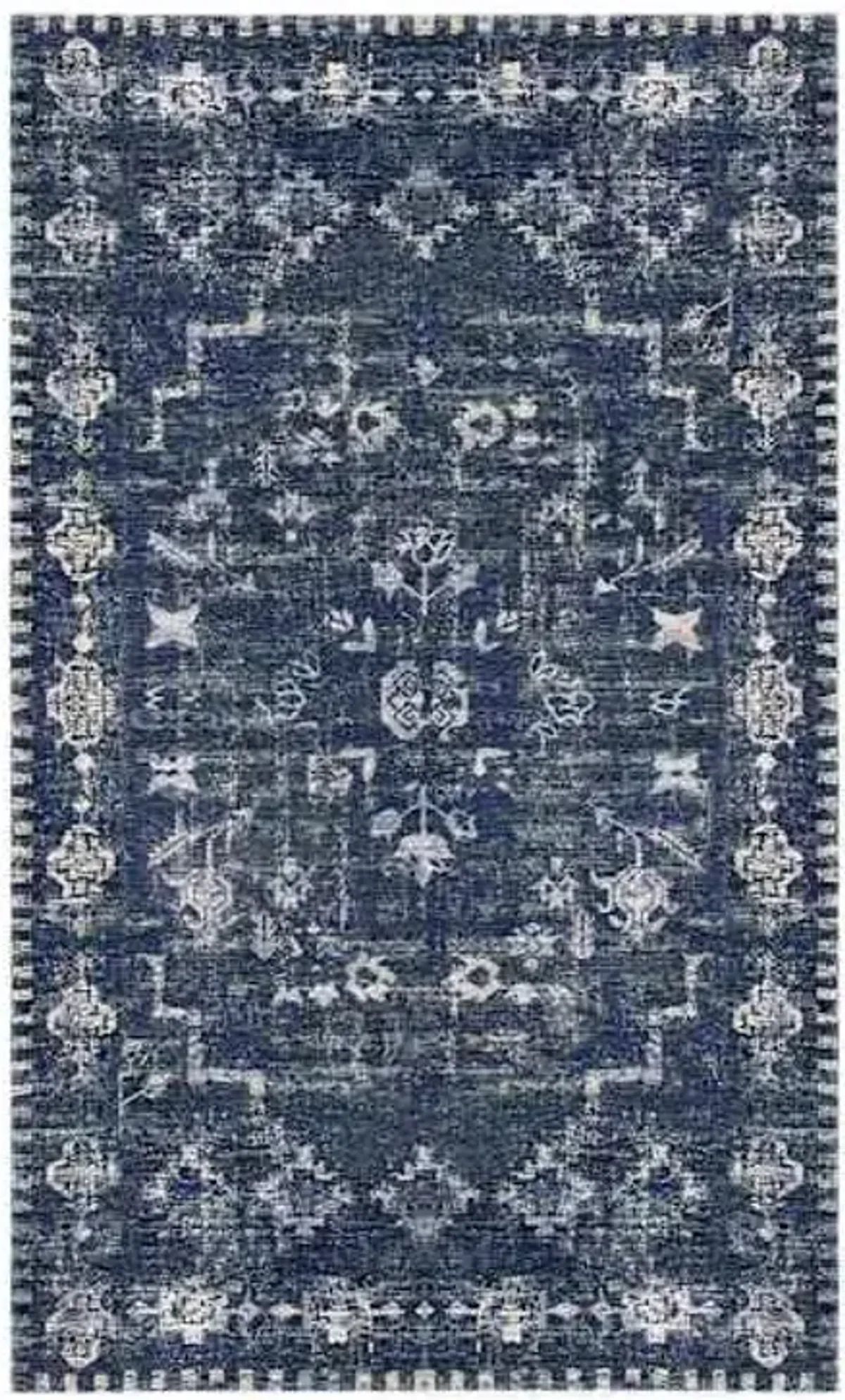 (B823) Teagan Navy Blue Floral Flatweave Accent Rug, 3x5