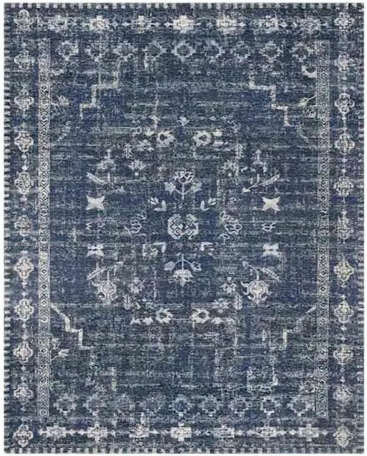 (B823) Teagan Navy Blue Floral Flatweave Area Rug, 8x10