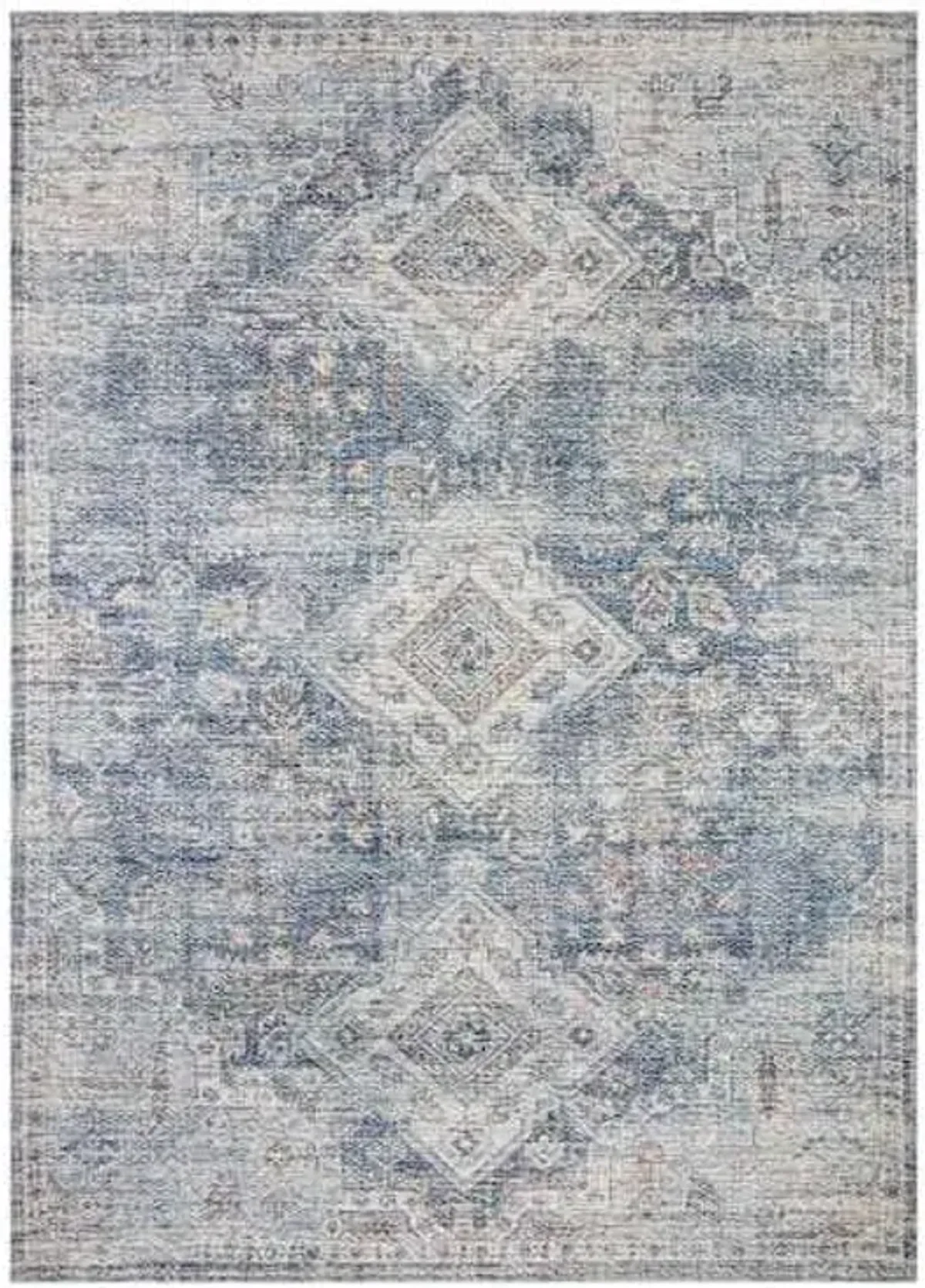 (B822) Whittington Blue Floral Medallion Area Rug, 5x7