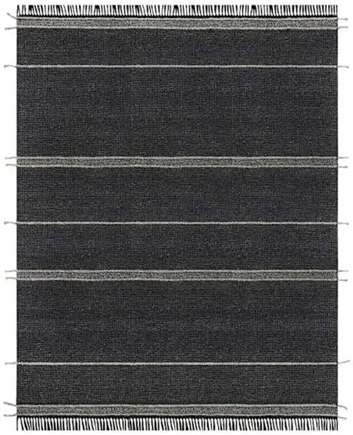 (B817) Hutton Black Flatweave Tassel Area Rug, 8x10