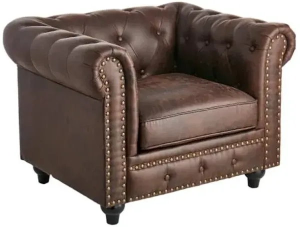 Providence Chesterfield Brown Faux Leather Tufted Accent Chair