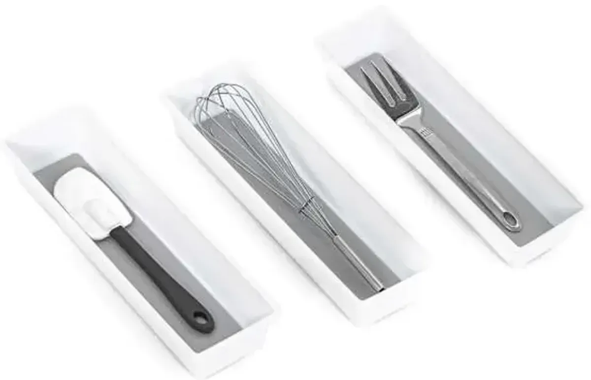 Set of 3 White Narrow Drawer Organizers, Large