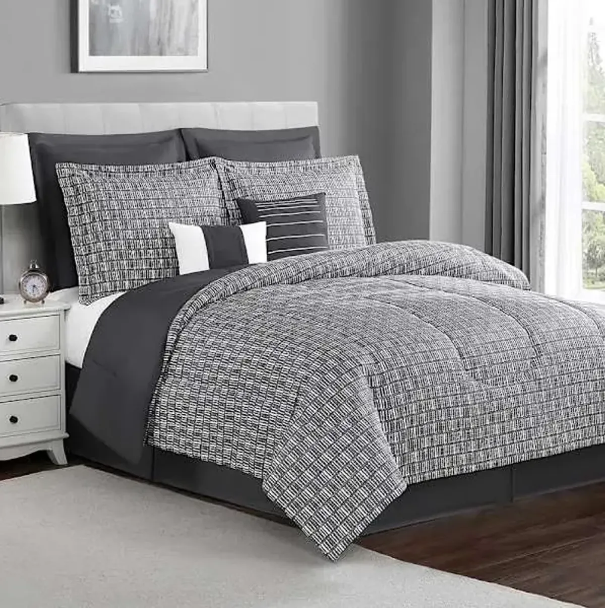 8-Piece Casey Charcoal Essential Comforter Set, Full