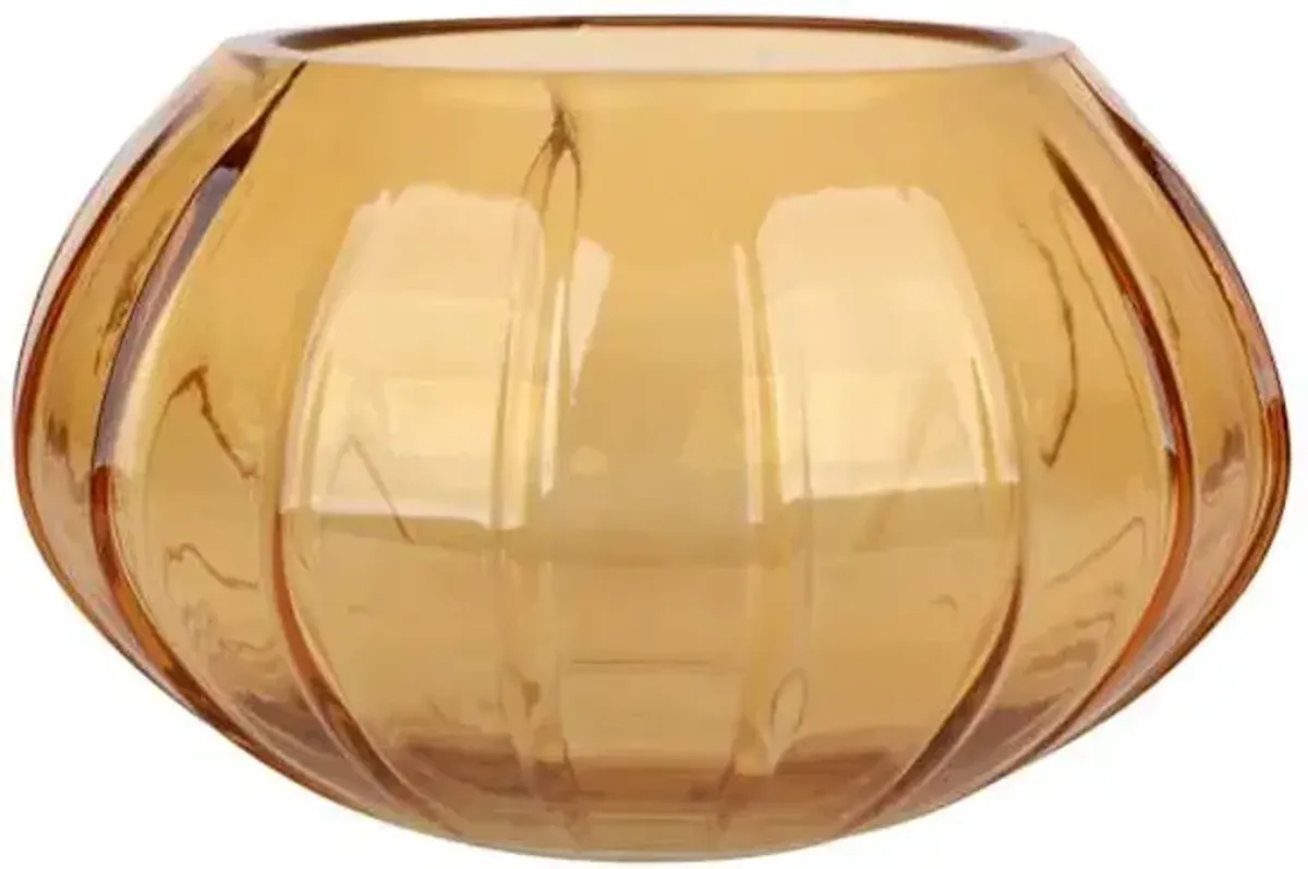 Amber Ribbed Glass Vase, 4"