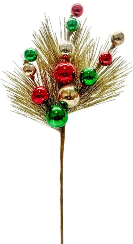 Glittered Pine with Ornament Ball Spray, 22"