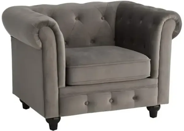 Chesterfield Tufted Accent Chair, Grey Velvet