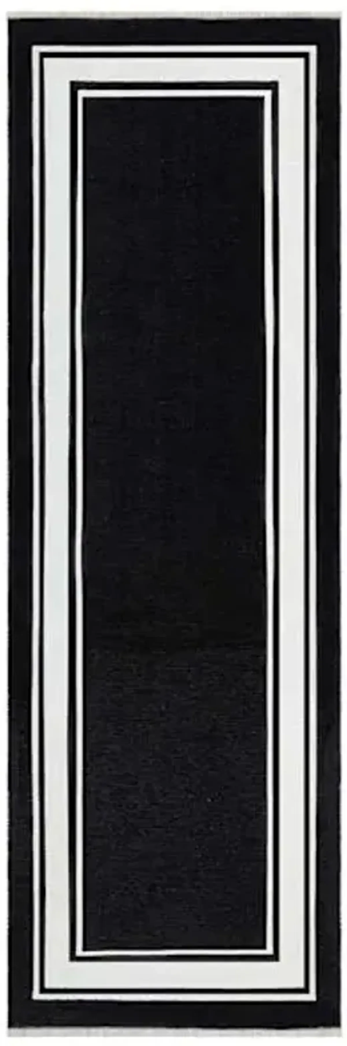 (B842) Noa Black & White Border Washable Runner, 2x6