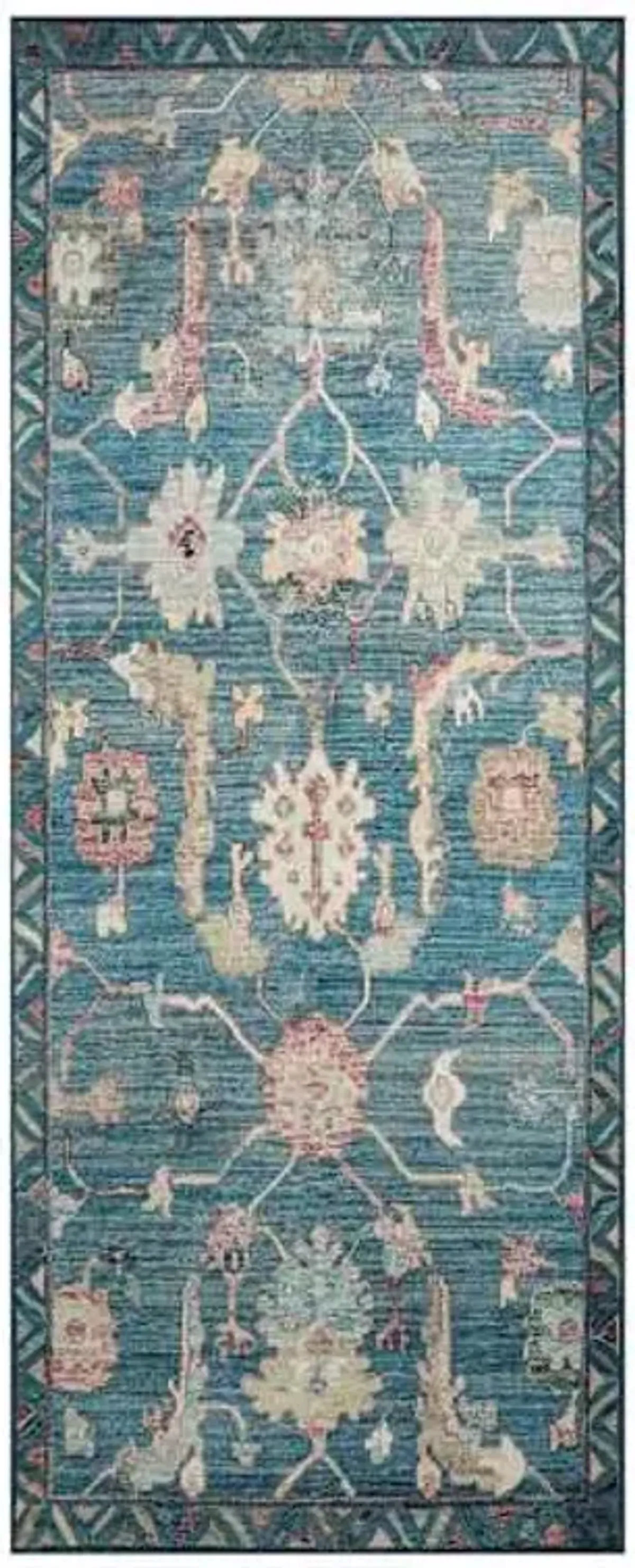 Blue & Multicolor Opal Border Runner, 2x5