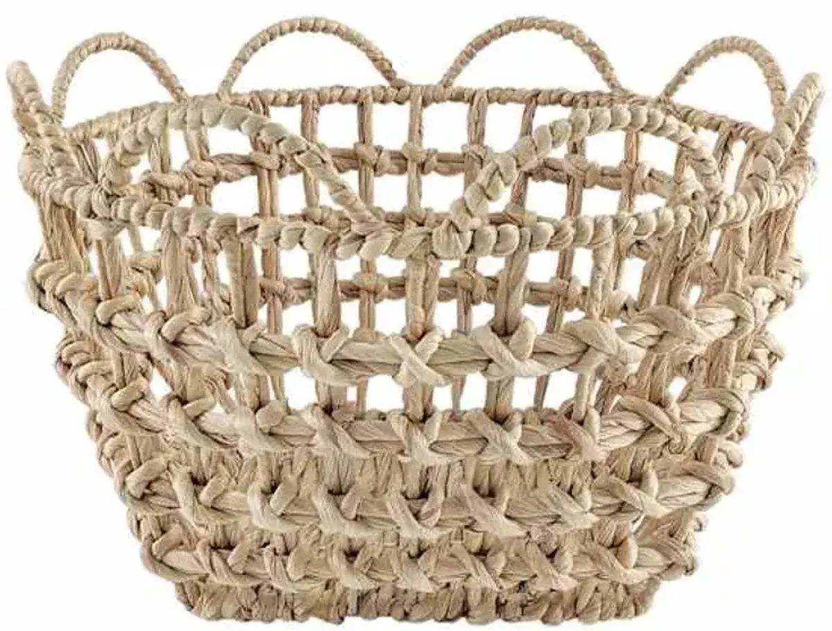 Braided Water Hyacinth Basket with Scalloped Edge, Large