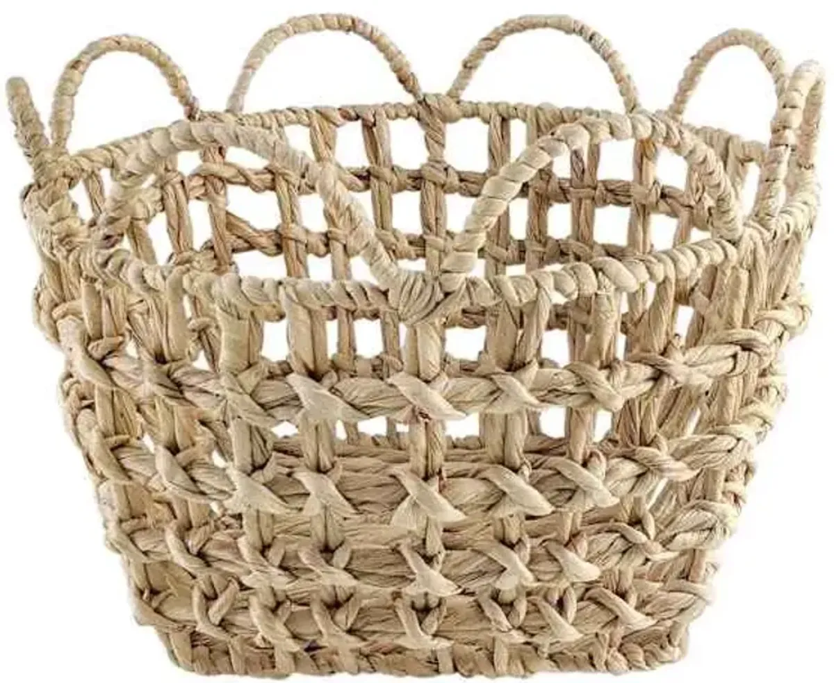 Braided Water Hyacinth Basket with Scalloped Edge, Medium