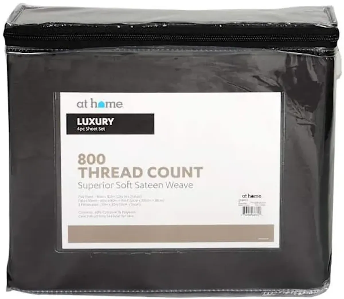 4-Piece Charcoal 800 Thread Count Luxury Sateen Sheet Set, Queen