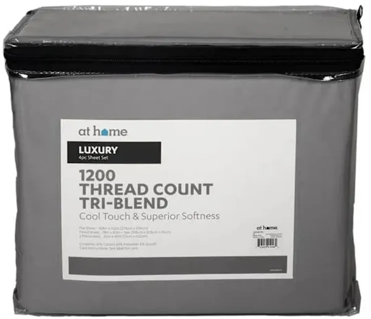 4-Piece Silver 1200 Thread Count Cool Touch Luxury Sheet Set, King