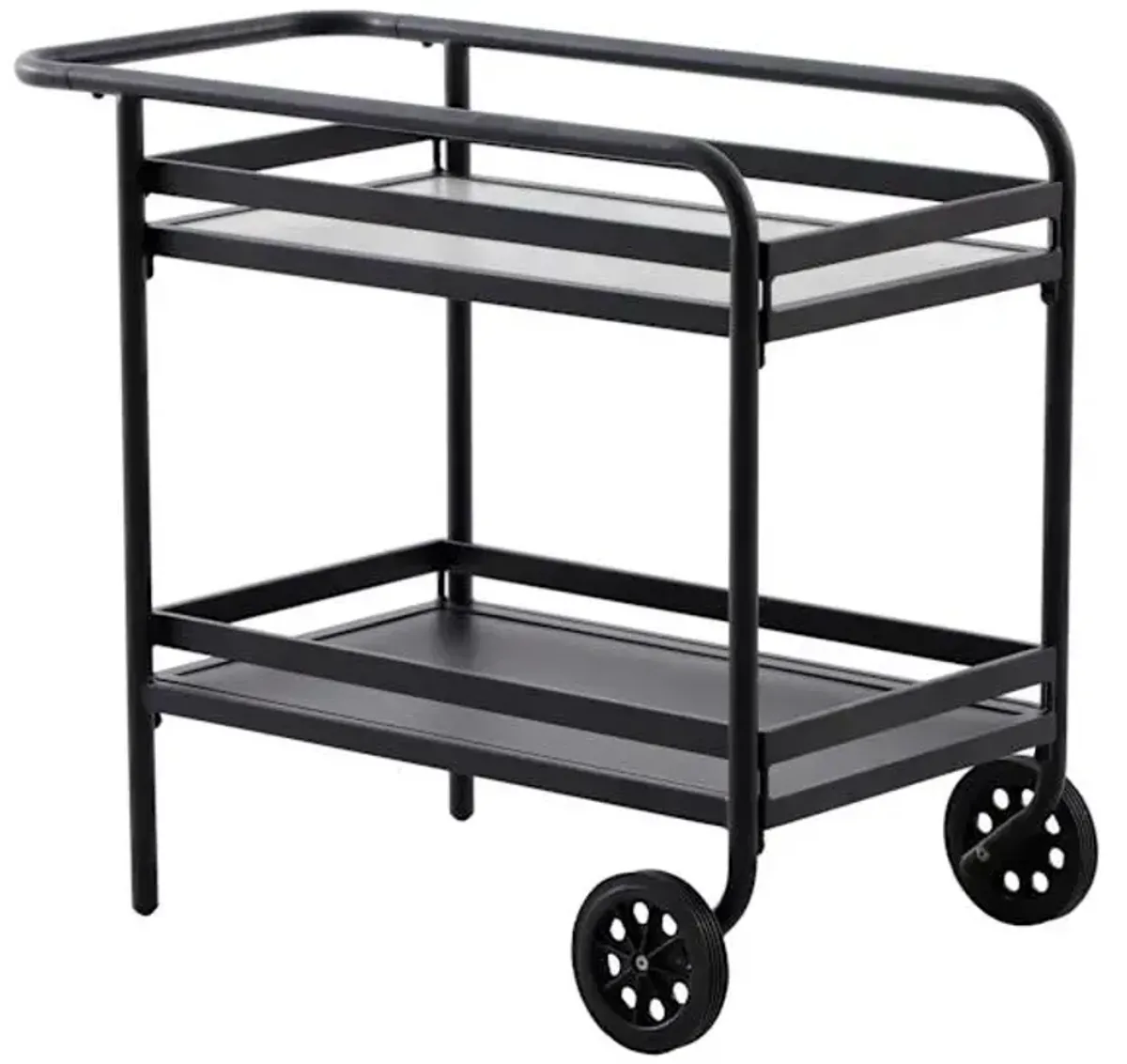 Sydney Black Steel Patio Bar Cart with Wheels, 32x12