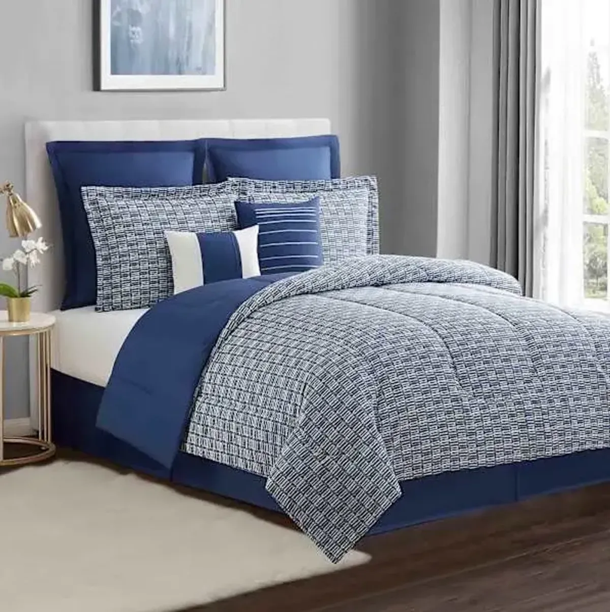 8-Piece Casey Navy Essential Comforter Set, Queen