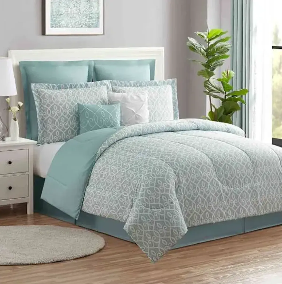6-Piece Jenna Aqua Lattice Essential Comforter Set, Twin