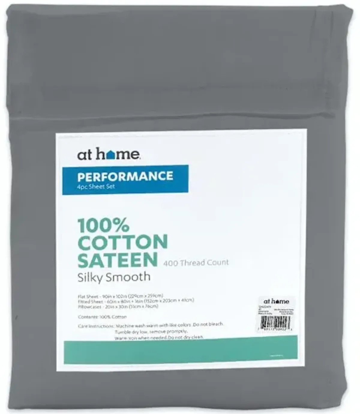 4-Piece Grey 400 Thread Count Cotton Performance Sheet Set, Queen