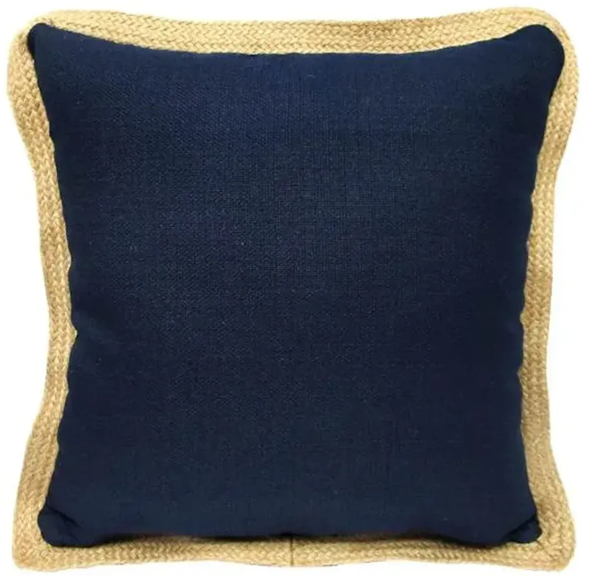 Navy Blue Jute Trim Outdoor Throw Pillow, 18"