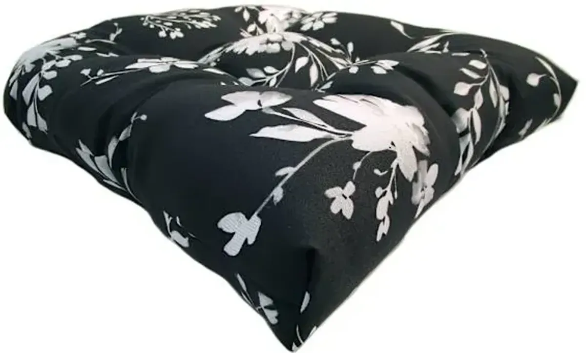 Black & White Floral Outdoor Wicker Seat Cushion