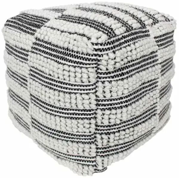 Black & Natural Outdoor & Indoor Fringe Pouf, 17"