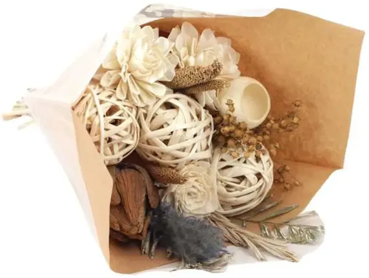 Dried Natural & Slate Blue Bouquet, 27"