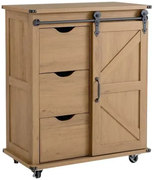 Honeybloom Jacob 3-Drawer Wooden Sliding Barn Door Cabinet, Brown