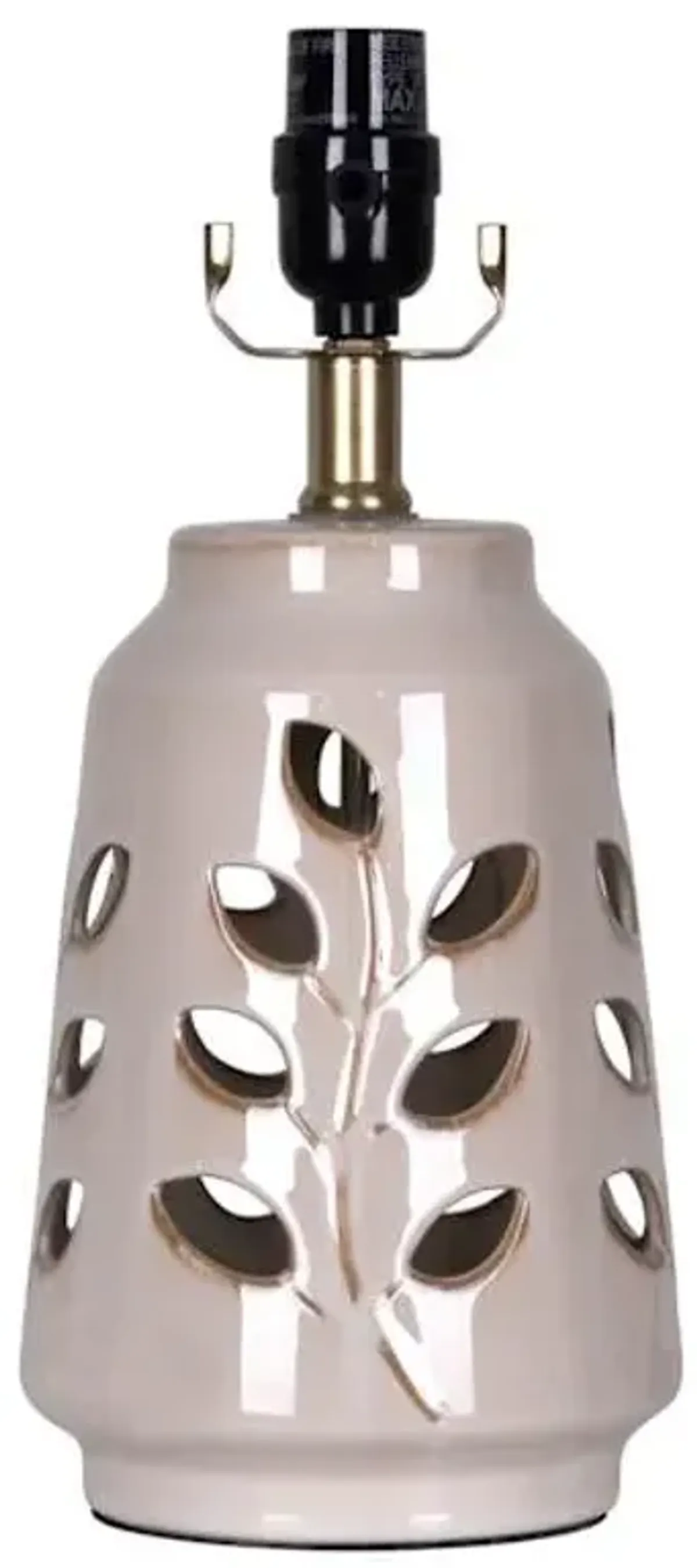 Beige Floral Cutout Ceramic Small Lamp Base, 13.5"