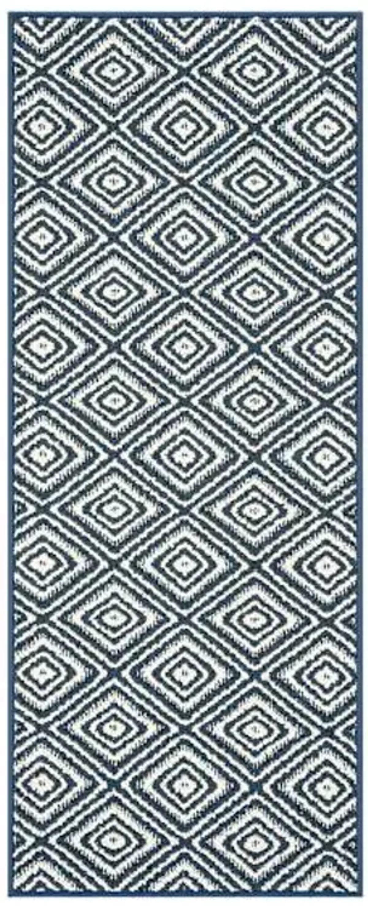 Tristen Navy Blue & Cream Diamond Design Washable Runner, 2x5