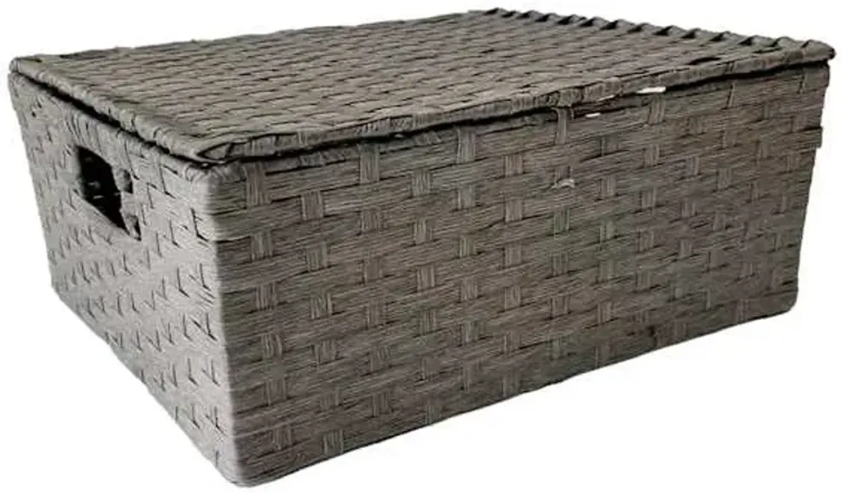 Dark Grey Paper Rope Storage Basket with Lid, Large