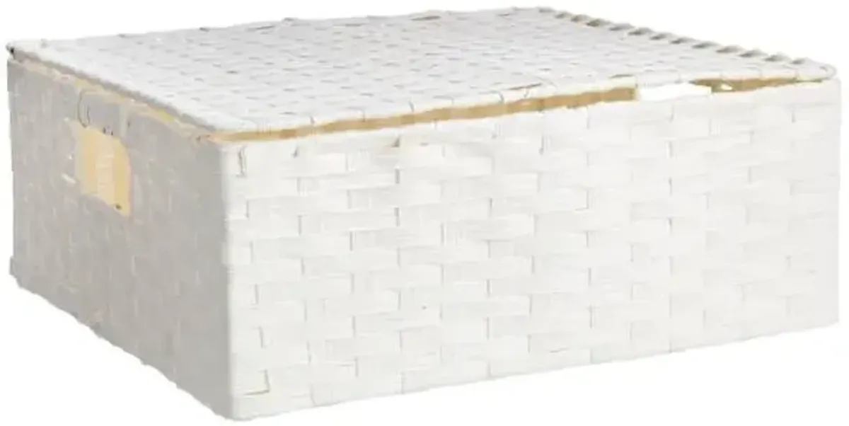 White Paper Rope Rectangle Storage Basket with Lid, Medium