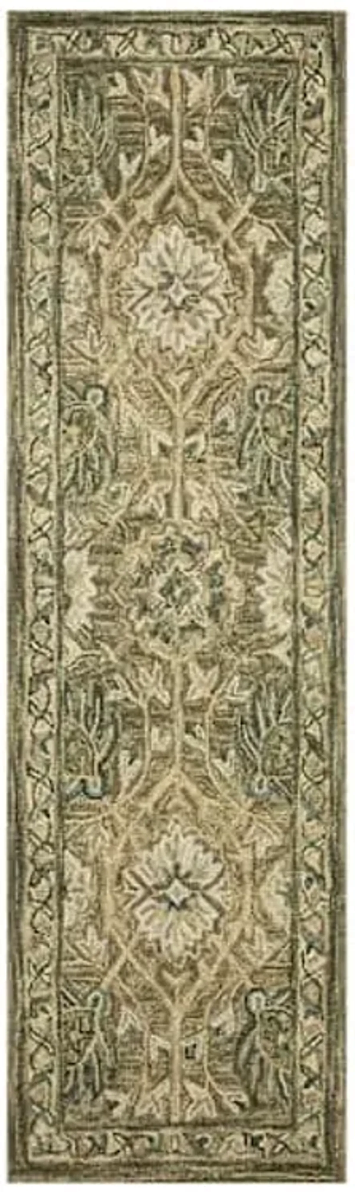 (A496) Honeybloom Victoria Sage Floral Hooked Runner, 2x7